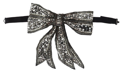 Silver Crystal Beaded Sequined Catwalk Necklace Bowtie