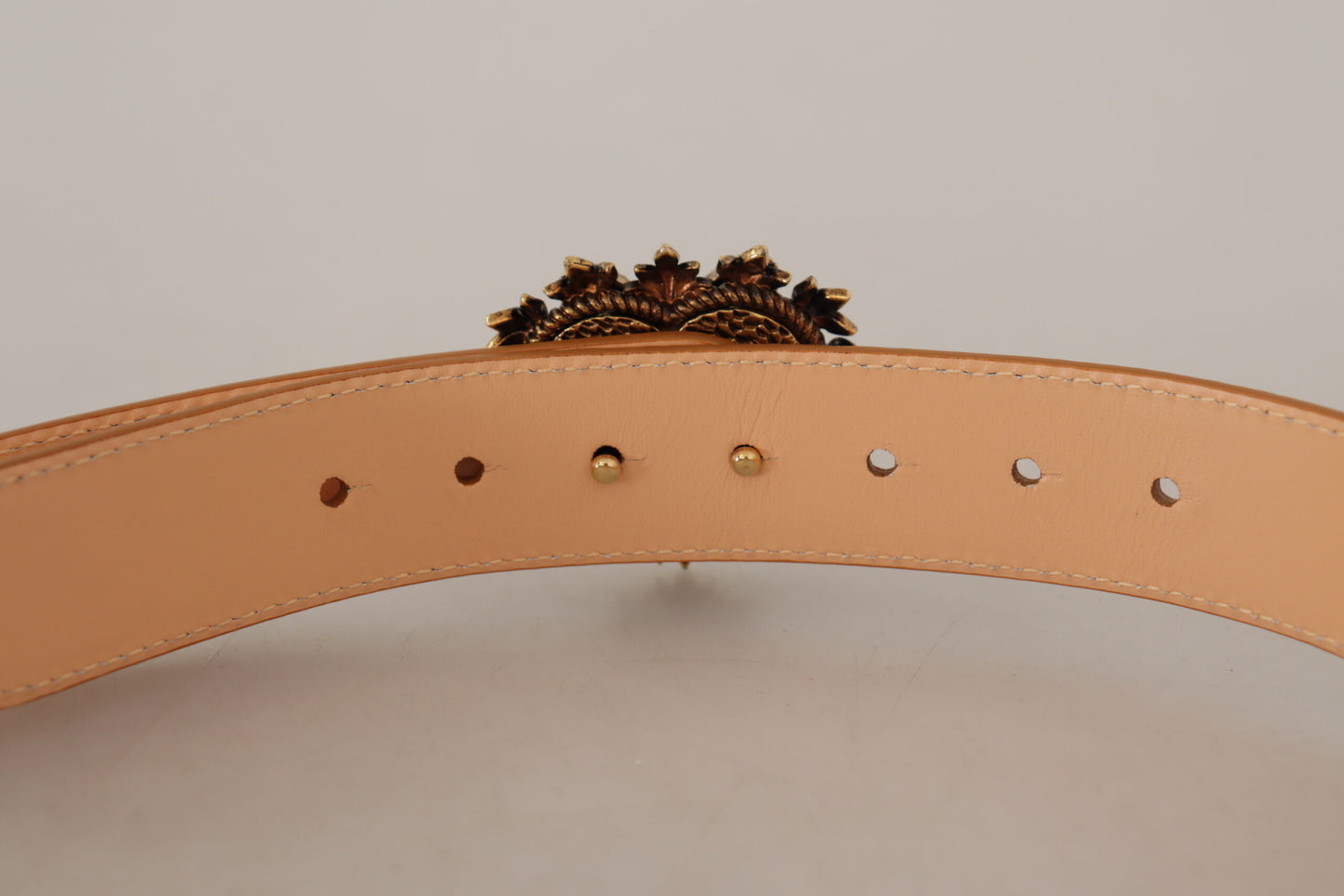 Enchanting Nude Leather Belt with Engraved Buckle