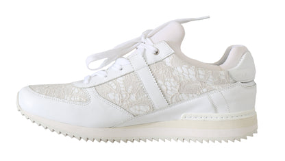 White Floral Lace Leather Sneakers