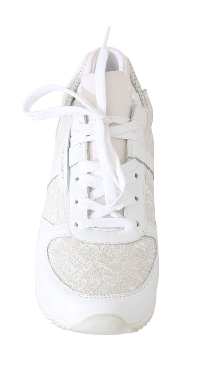White Floral Lace Leather Sneakers