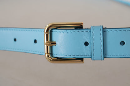 Elegant Sky Blue Leather Belt with Logo Buckle