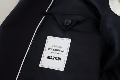 Elegant Navy Wool Blend Martini Blazer