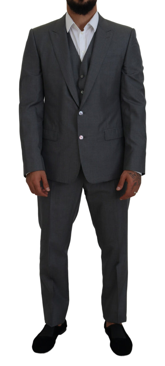 Sleek Silver Martini Slim Fit Three-Piece Suit