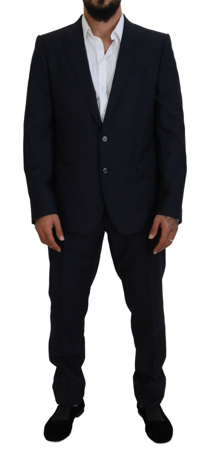 Elegant Blue Martini Wool-Silk Blend Suit