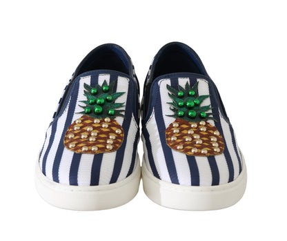 Blue White Leather Pineapple Loafers