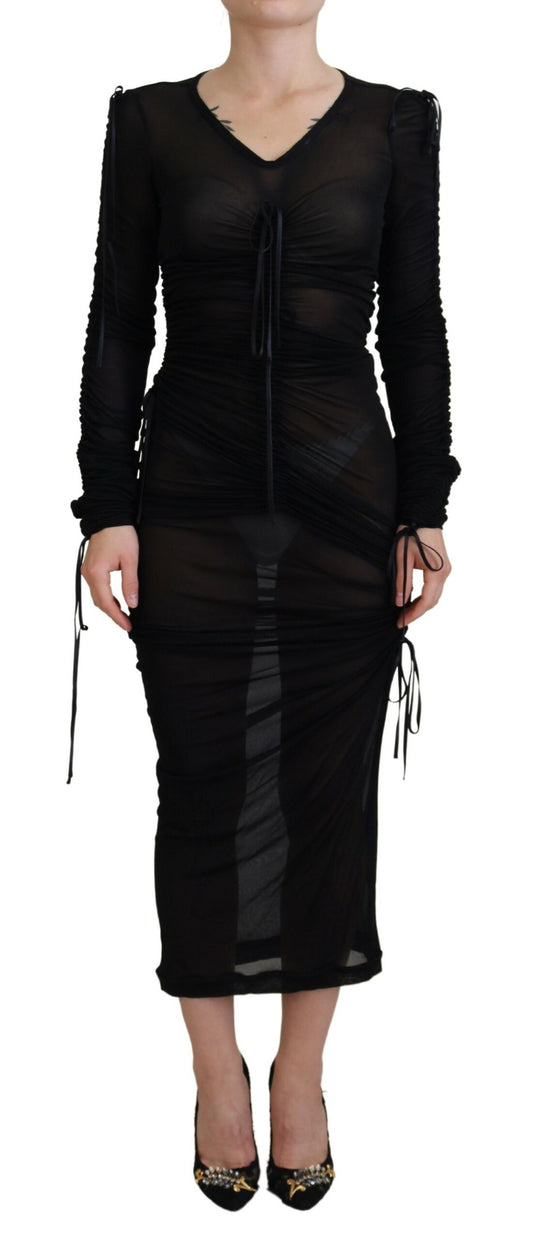 Elegant Black Silk Blend Bodycon Dress