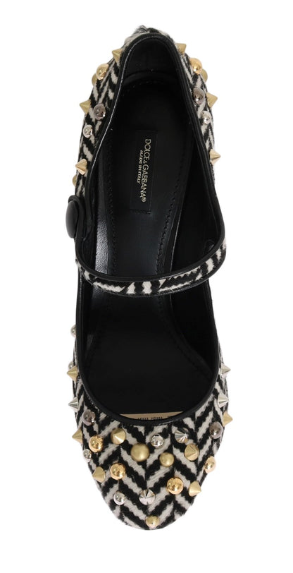 Black White Pony Fur Studded Leather Shoes