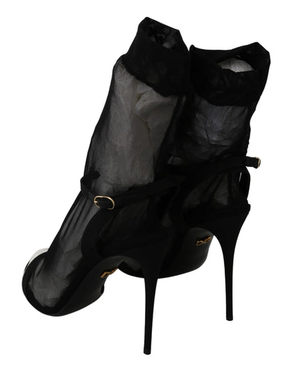 Elegant Black Heeled Stretch Sandals