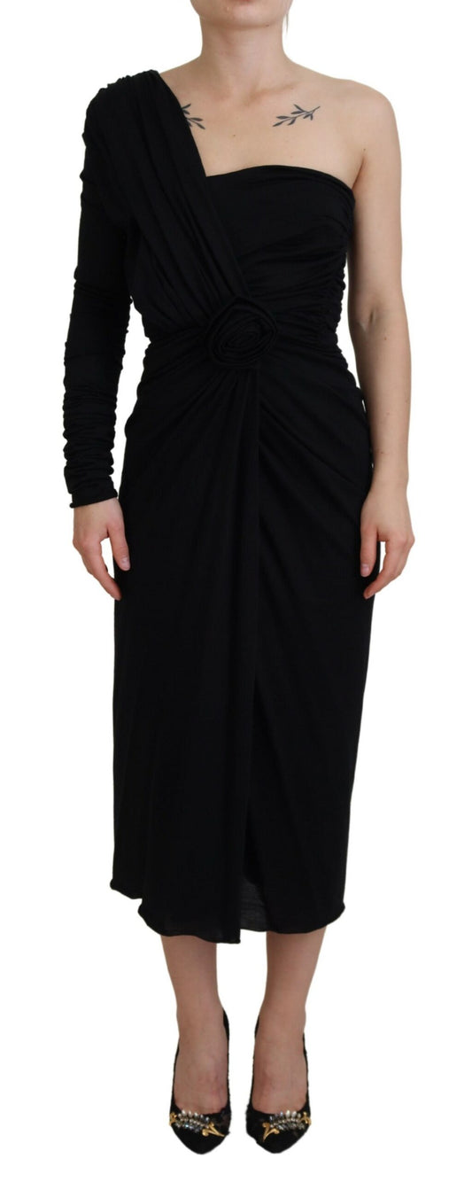 Elegant One-Shoulder Sheath Midi Dress