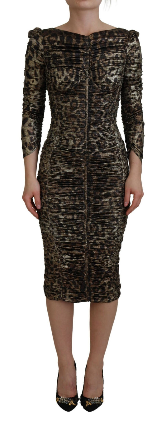 Elegant Leopard Print Midi Bodycon Dress