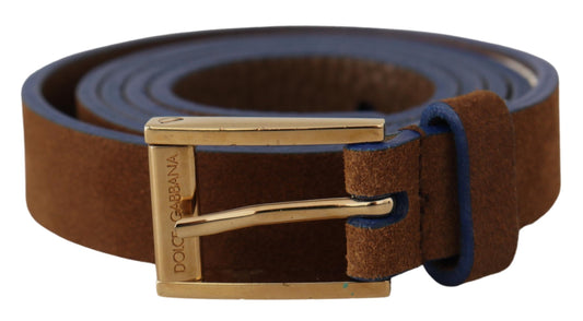 Elegant Suede Leather Belt with Logo Engraved Buckle