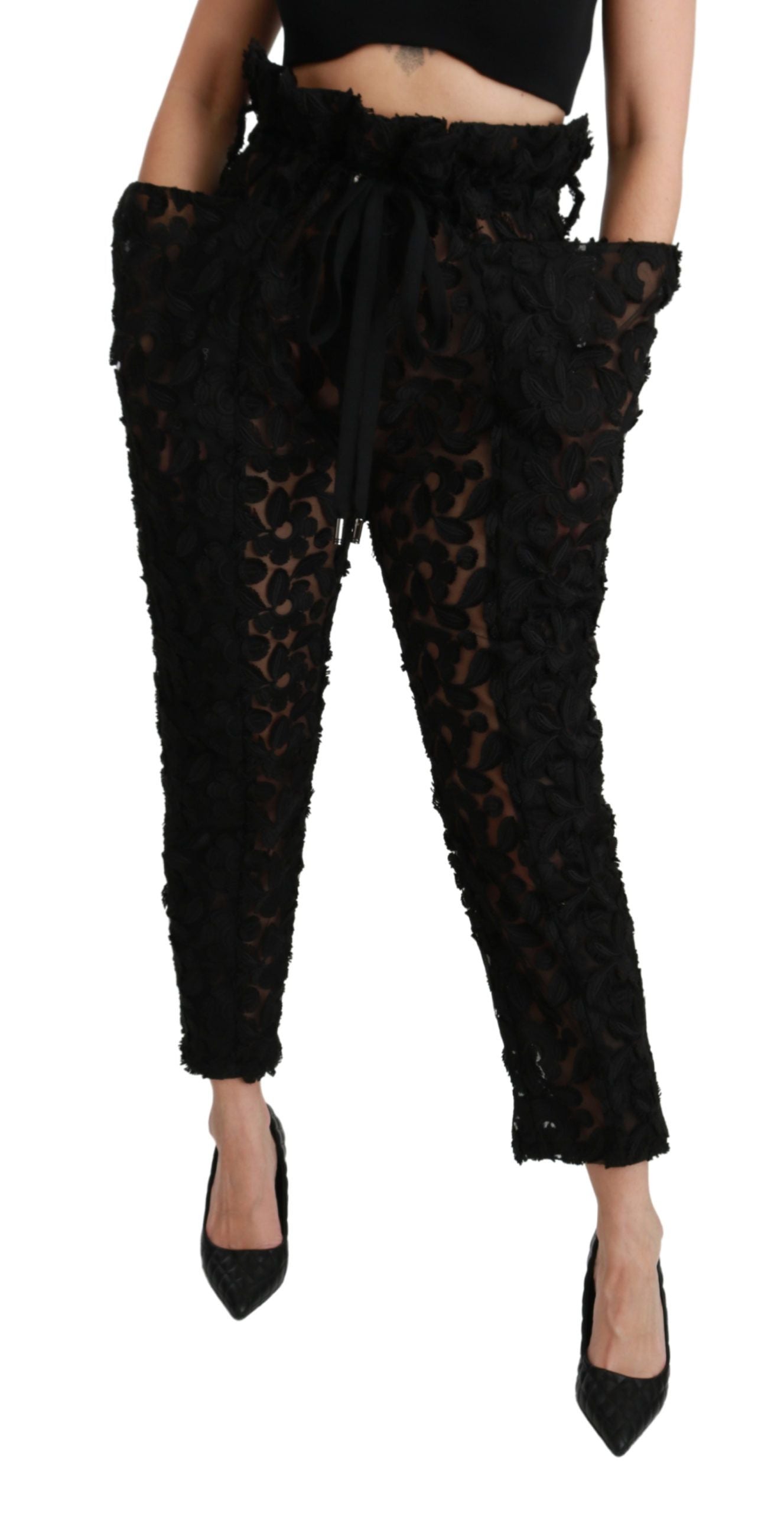 Chic Tapered High Waist Lace Pants