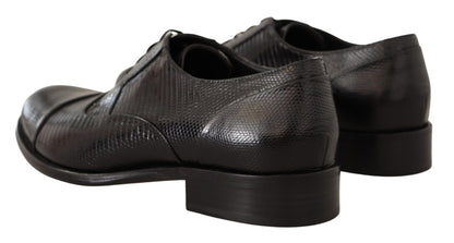 Elegant Black Lizard Skin Derby Shoes