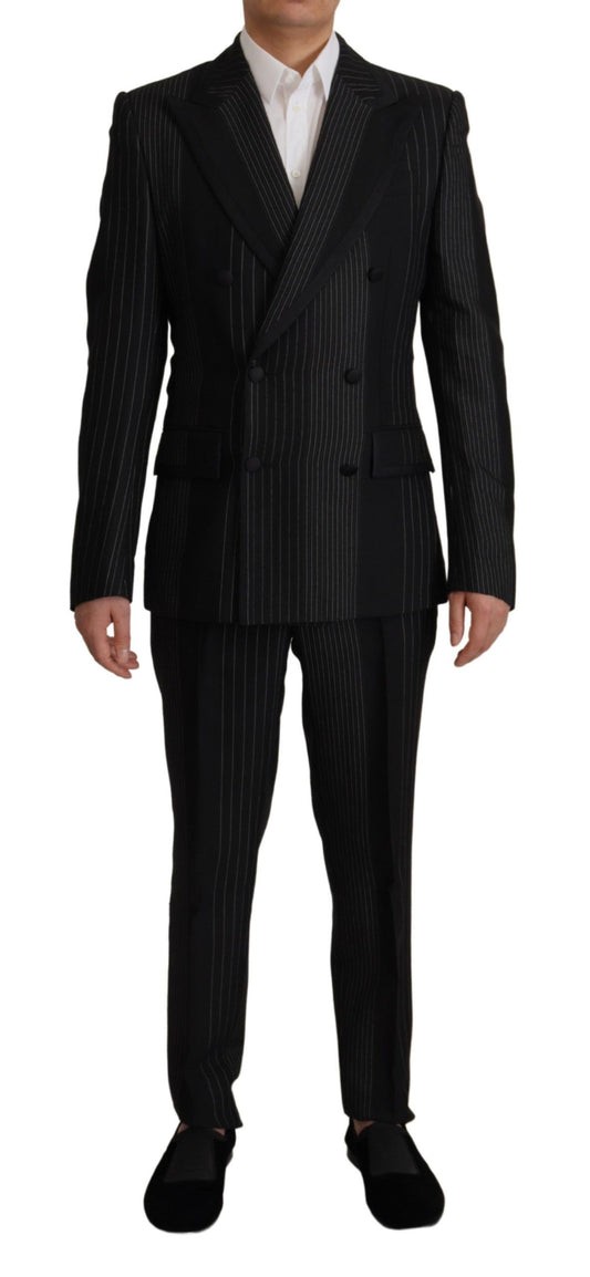 Elegant Black Striped Slim Fit Two-Piece Suit