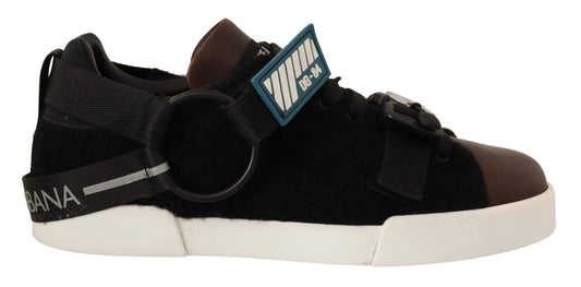 Shearling-Trimmed Leather Sneakers
