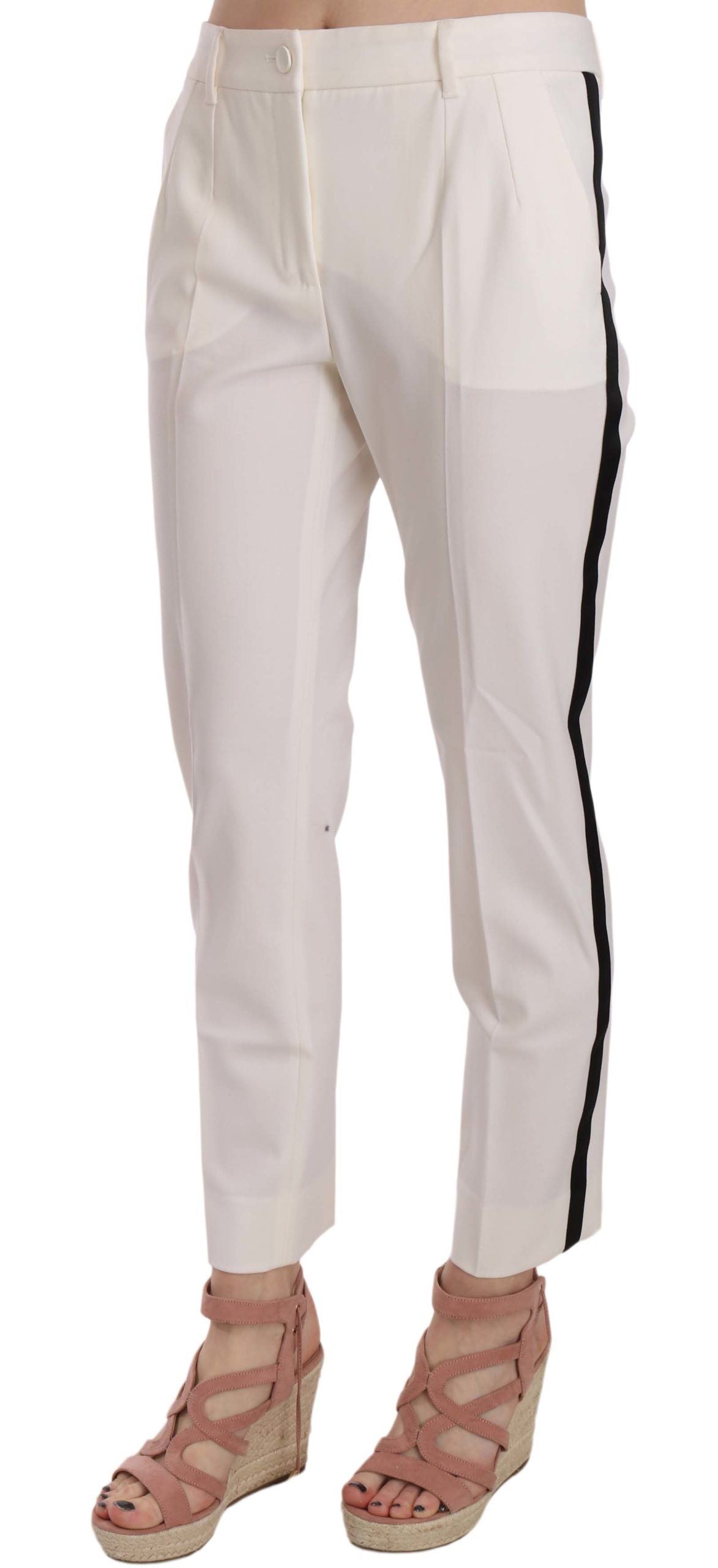 White Side Stripe Wool Tapered Trouser Pants