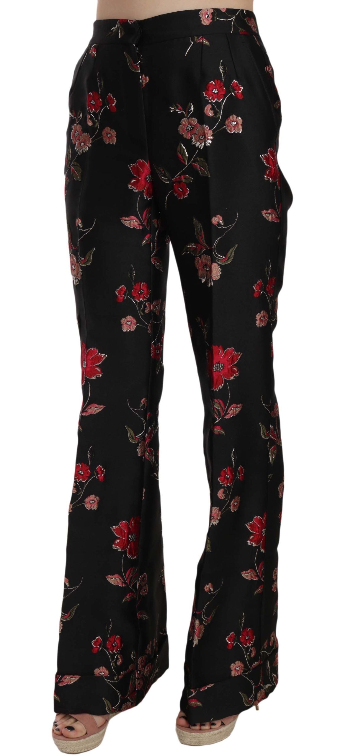 Elegant Floral Print Boot Cut Trousers