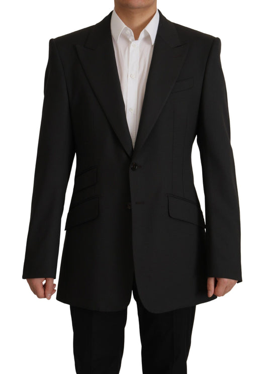 Elegant Slim Black Wool Blazer Jacket