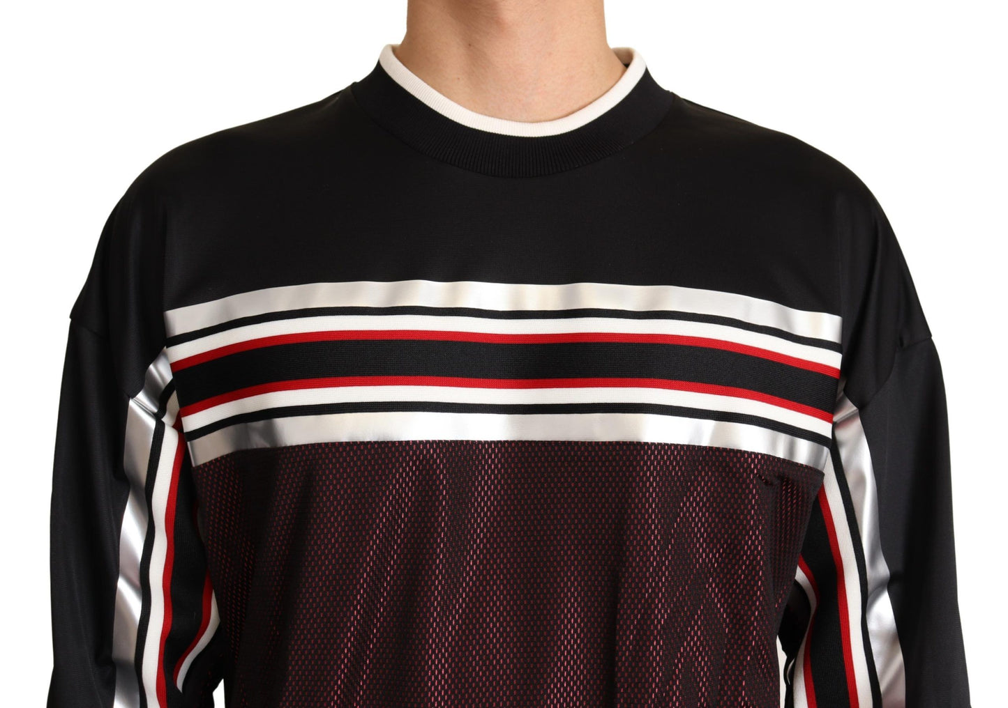 Black Red Mesh Sport Pullover Crewneck Sweater