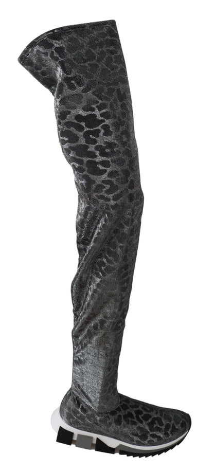 Elegant Leopard Booties Above Knee Shoes