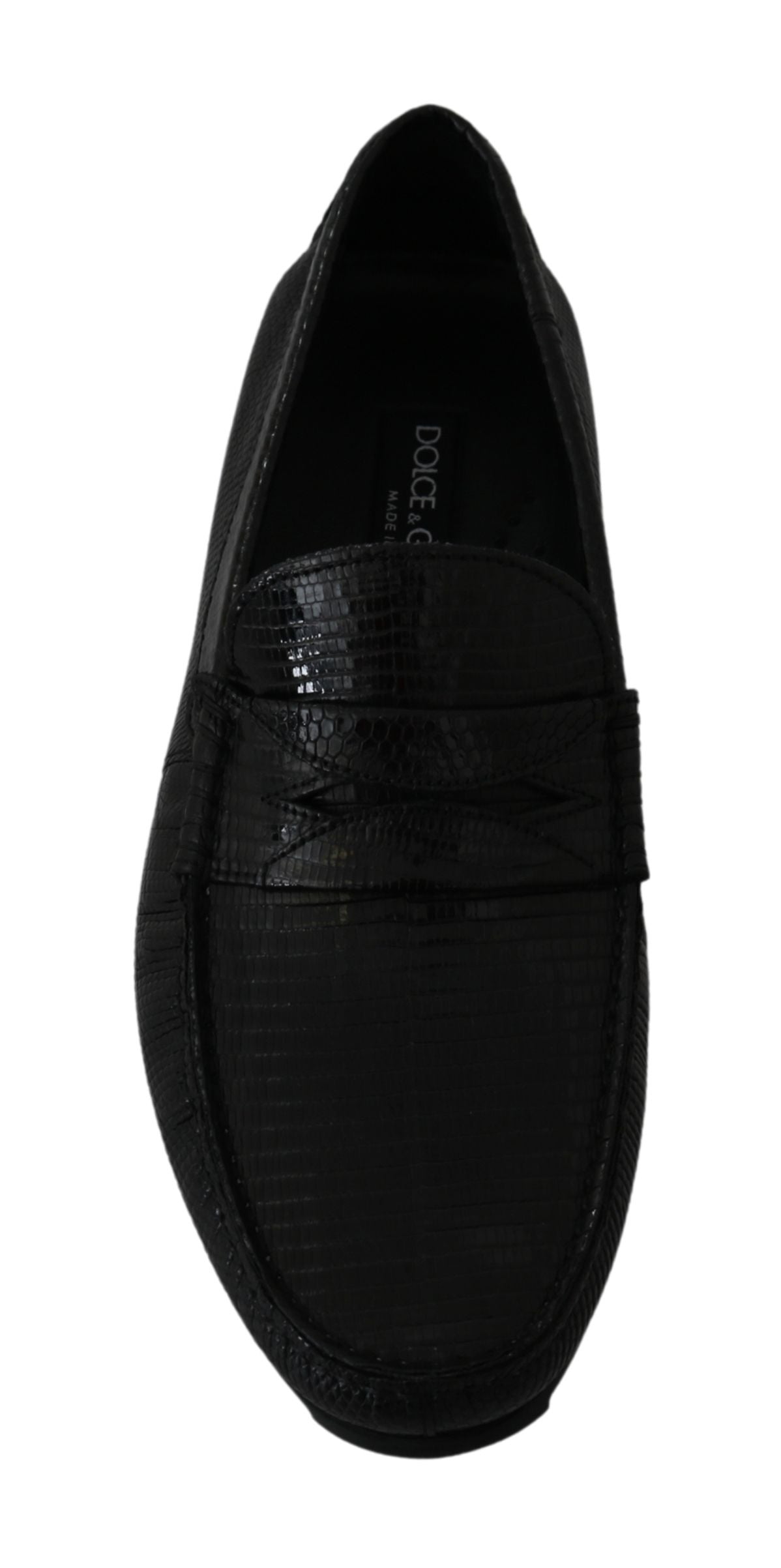 Black Lizard Leather Flat Loafers Shoes