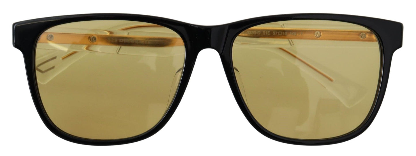 Chic Black Acetate Sunglasses with Yellow Lenses