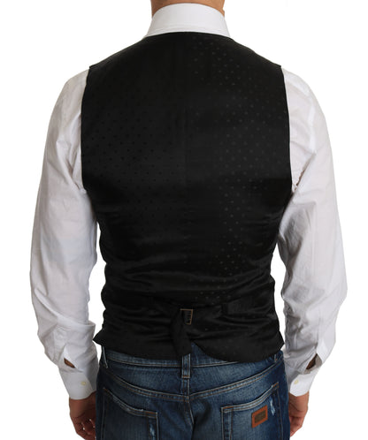 Sleek Black Wool Blend Formal Vest