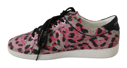 Pink Leopard Print Training Leather Flat Sneakers