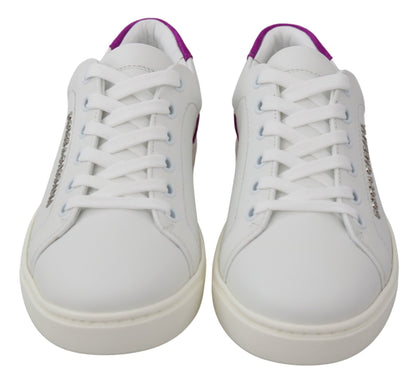 Chic White Leather Sneakers with Purple Accents