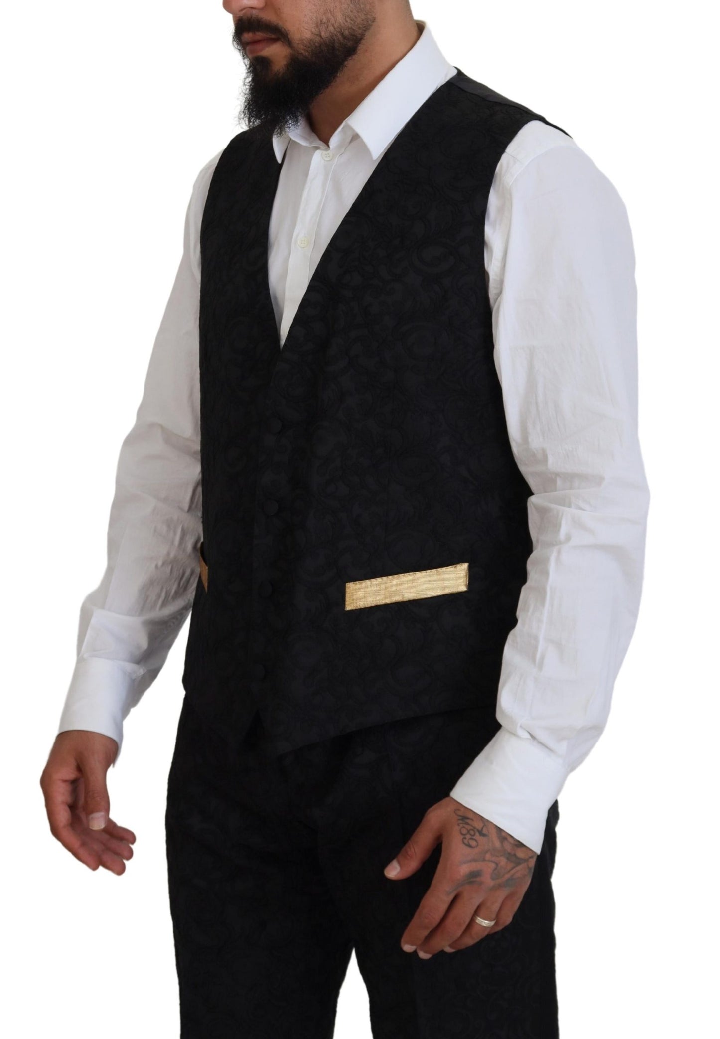 Elegant Black & Gold Slim Fit 3 Piece Suit