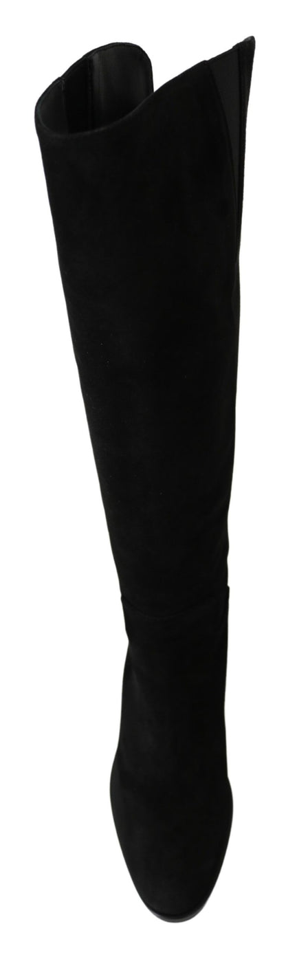 Elegant Black Suede Knee High Boots