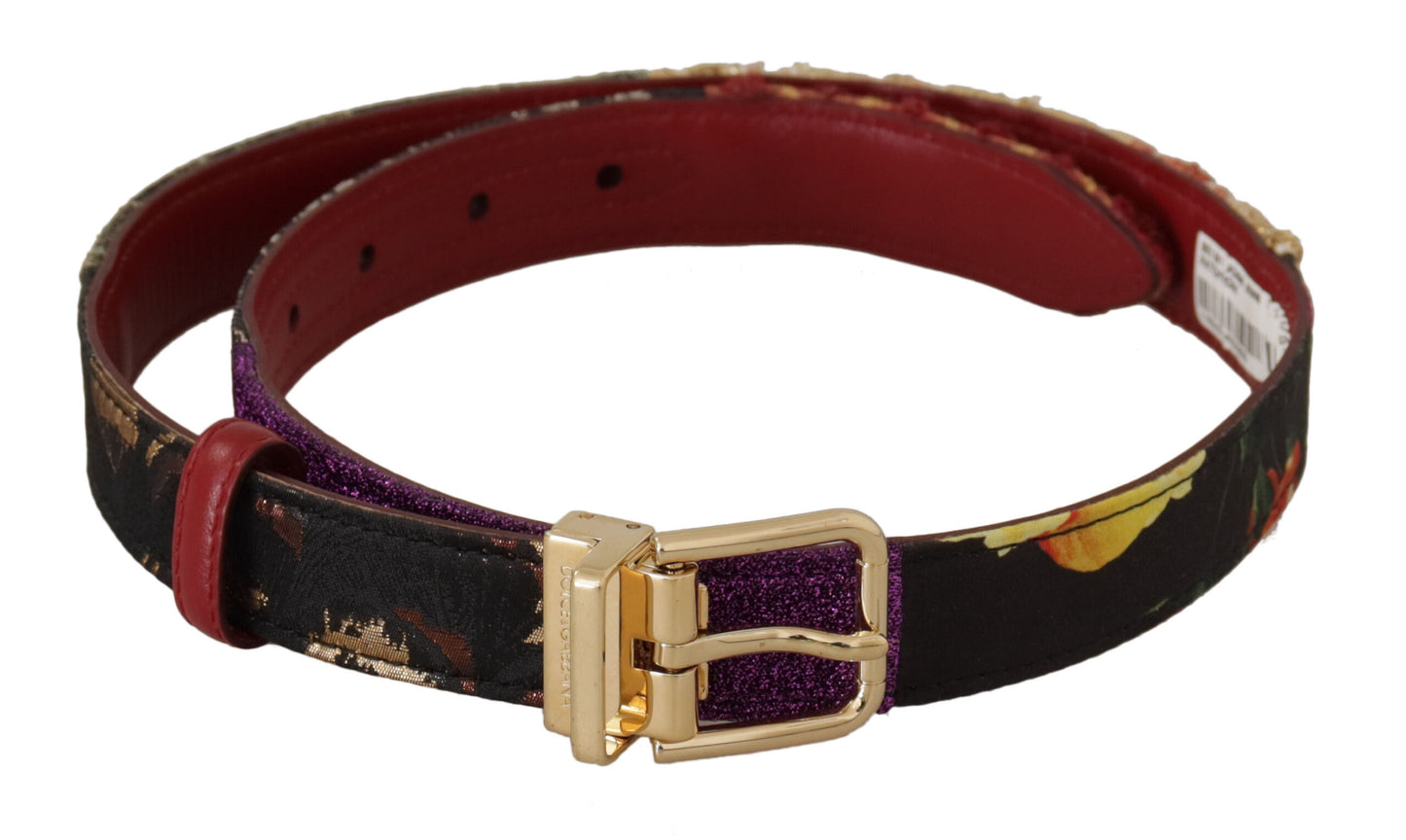 Multicolor Canvas Leather Belt with Engraved Buckle