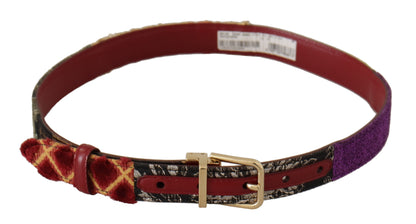 Multicolor Canvas Leather Belt with Engraved Buckle