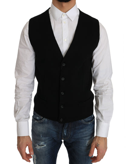 Sleek Black Cotton Formal Vest