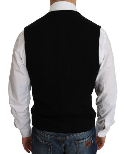 Sleek Black Cotton Formal Vest