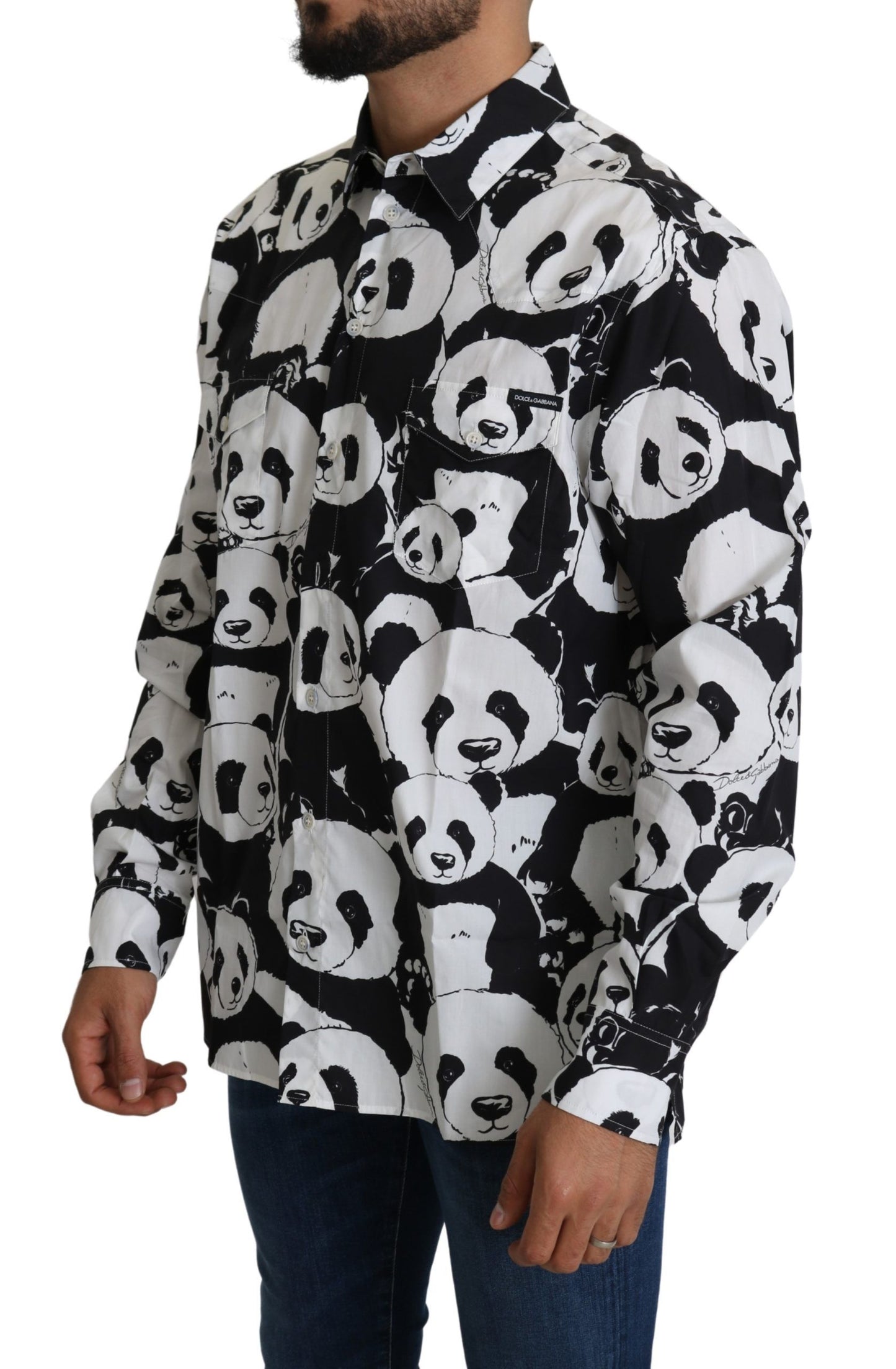 Panda Print Pure Cotton Shirt - Black White