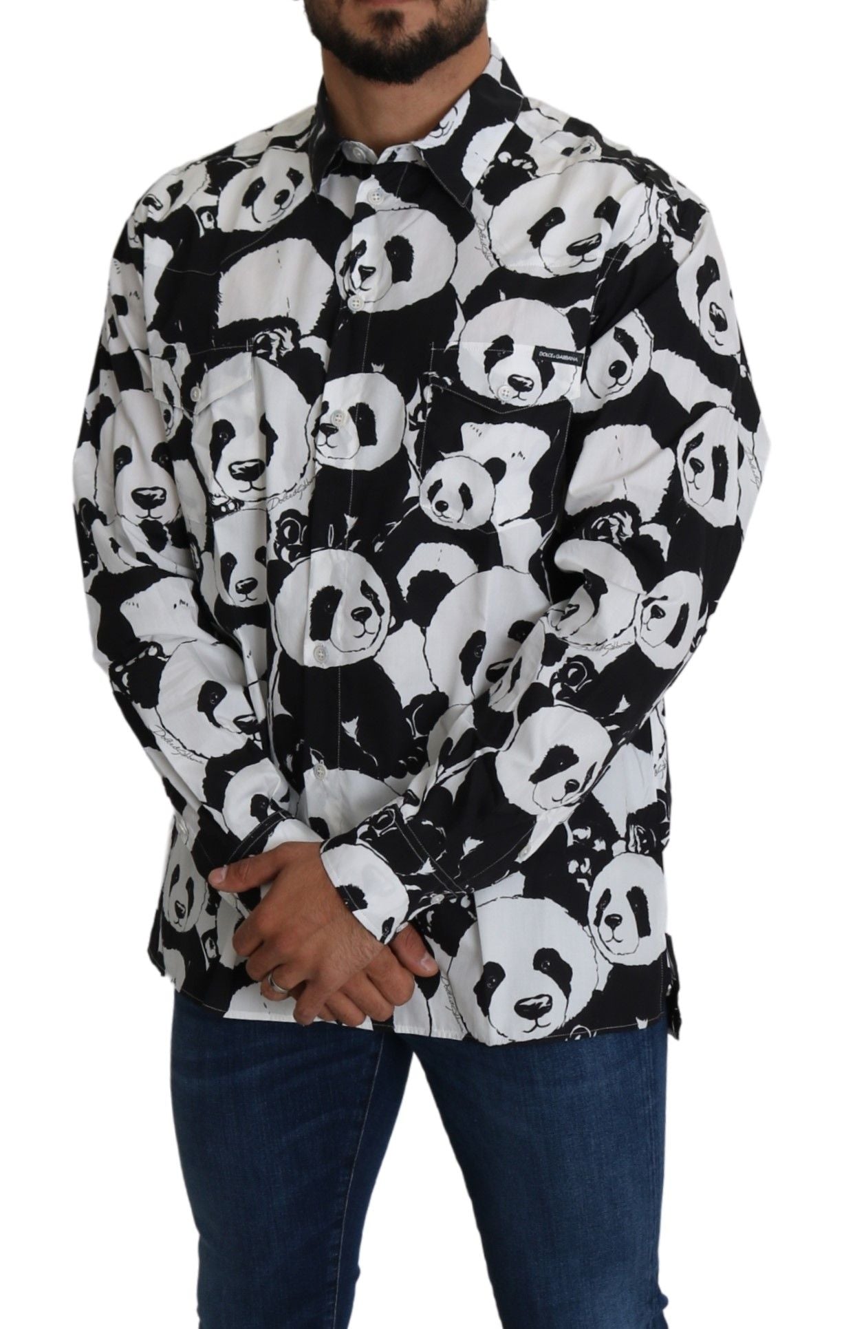 Panda Print Pure Cotton Shirt - Black White