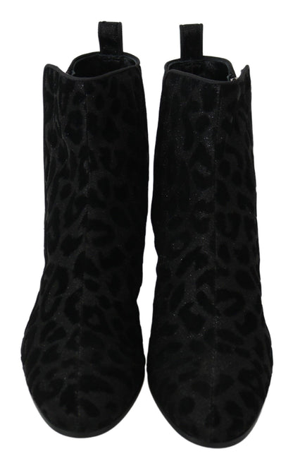 Black Leopard Short Boots Zipper Shoes