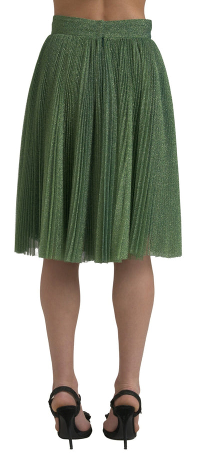 Enchanting Metallic Green Pleated A-Line Skirt