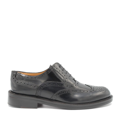 Black Spazzolato Leather Mens Laced Full Brogue Shoes