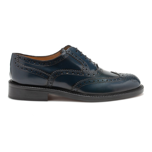 Blue Spazzolato Leather Mens Laced Full Brogue Shoes