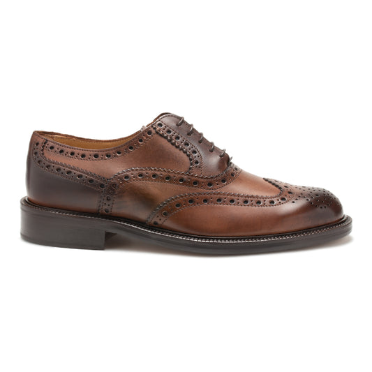 Natural Brown Leather Mens Laced Full Brogue Shoes