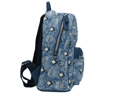 Stark Small Blue Vintage Jacquard Monogram Logo Fabric Backpack Bookbag