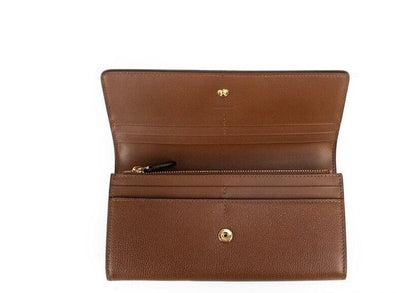 Porter Tan Grained Leather Embossed Continental Clutch Flap Wallet Brown