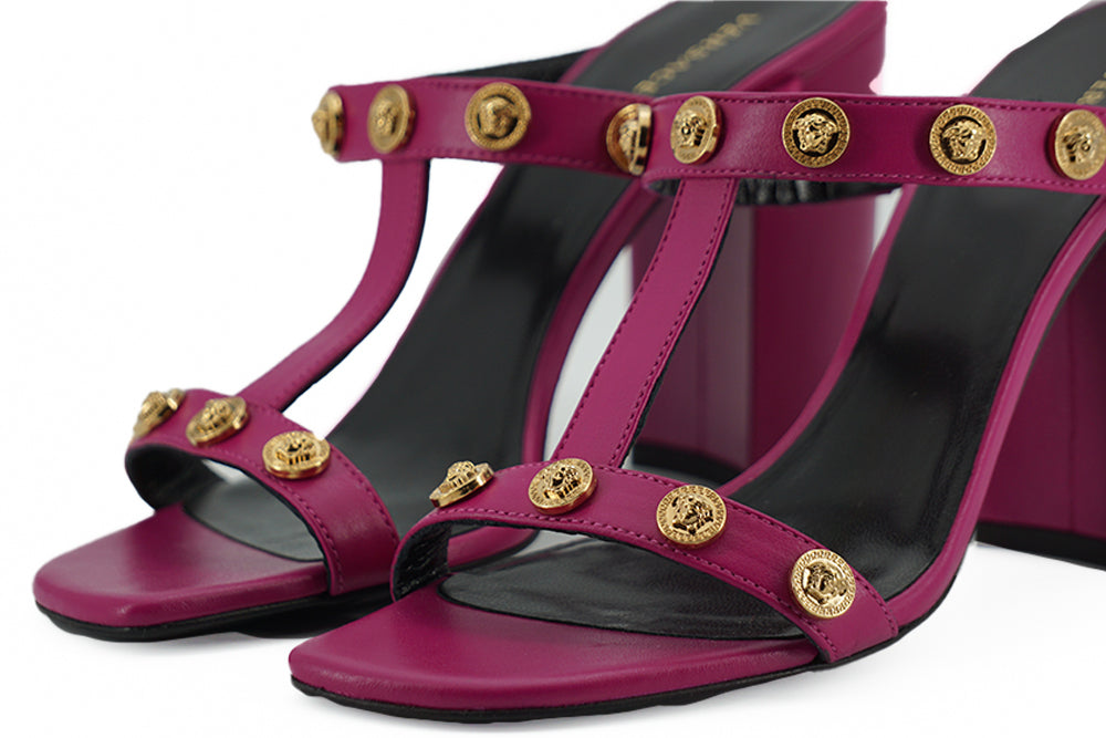 Elegant Purple Calf Leather High Sandals