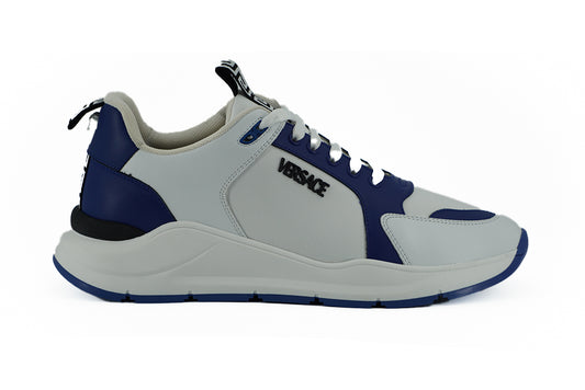 Blue and White Calf Leather Sneakers