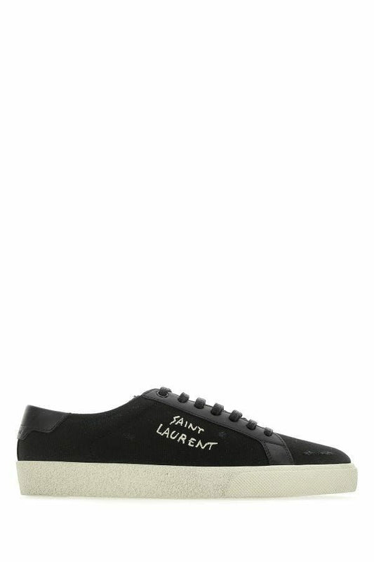Black Canvas & Leather Low Top Sneakers