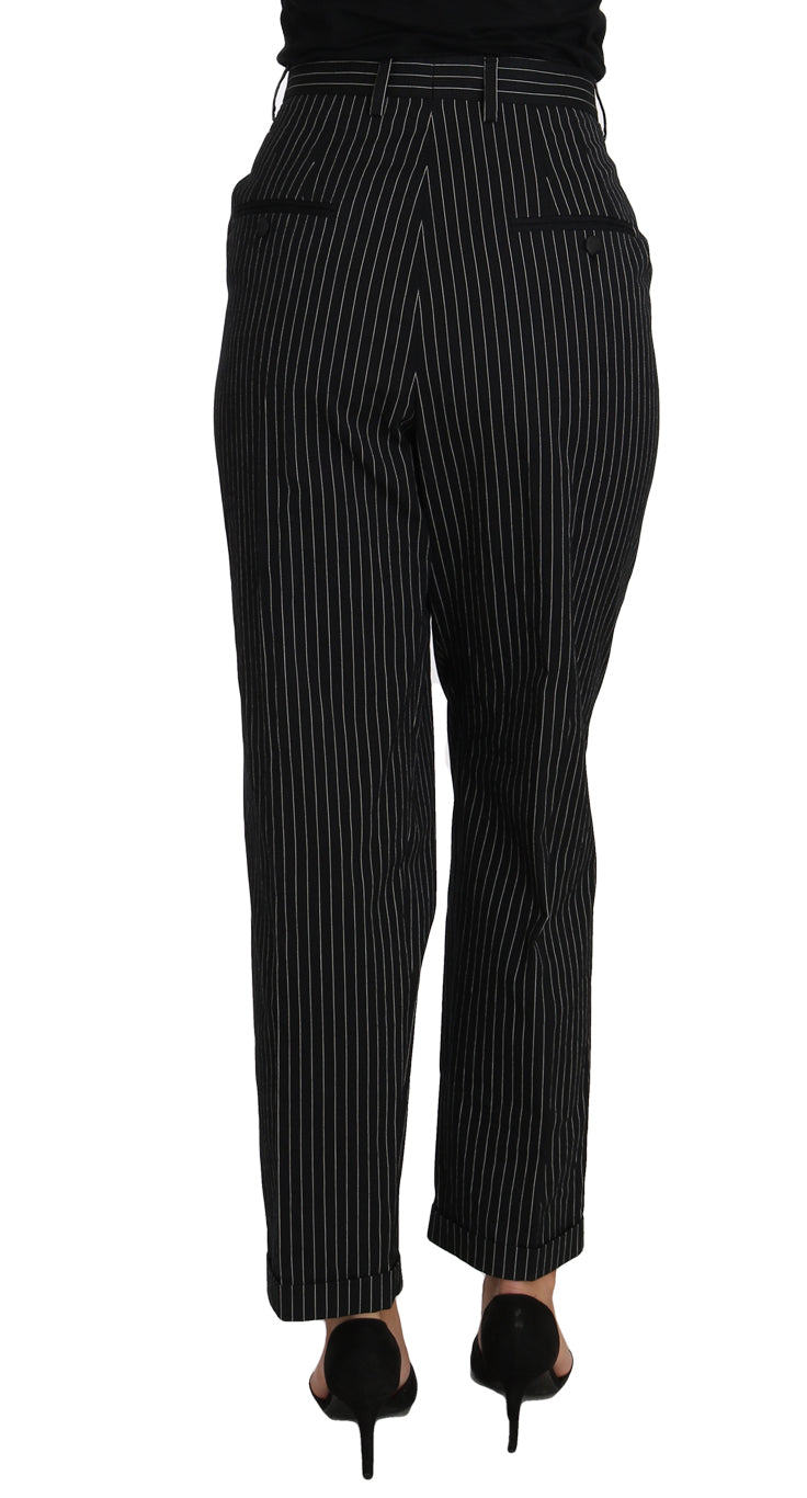 Black Pin Striped Dress Pants Cropped Straight Pant