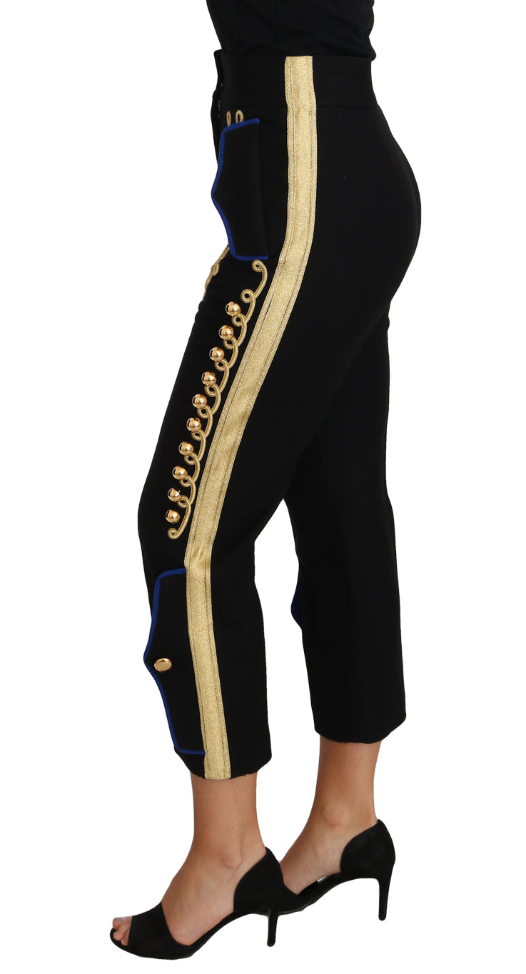 Military Embellished Pants Black Gold Dress Pant