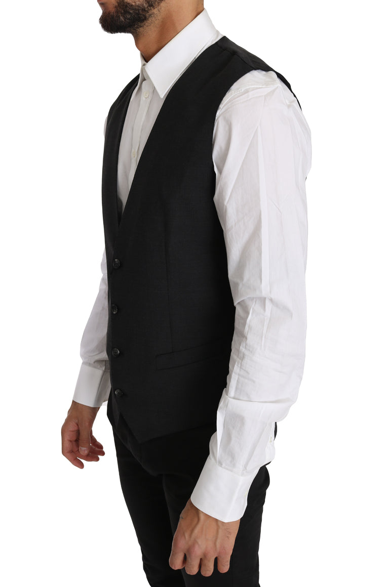 Gray Solid 100% Wool Waistcoat Vest